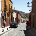 Cobblestone street in San Miguel de Allende, Guanajuato, Mexico Royalty Free Stock Photo