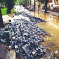 Cobblestone street under repair