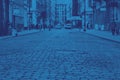 Cobblestone street view in the SoHo of Manhattan in New York City in blue Royalty Free Stock Photo