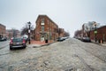 Cobblestone streets and historic buildings in Fells Point, Baltimore, Maryland