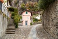 Cobblestone streets in the historic center of Maccagno Inferiore, is village situated on lake Maggiore in province of Varese,Italy Royalty Free Stock Photo