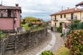 Cobblestone streets in the historic center of Maccagno Inferiore, is village situated on lake Maggiore in province of Varese,Italy Royalty Free Stock Photo