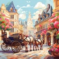 Through Cobblestone Streets: A Horse-drawn Carriage Adventure Royalty Free Stock Photo