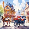 Through Cobblestone Streets: A Horse-drawn Carriage Adventure Royalty Free Stock Photo