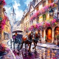 Through Cobblestone Streets: A Horse-drawn Carriage Adventure Royalty Free Stock Photo