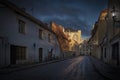 cobblestone streets in the old city of Tallinn in Estonia with centuries-old houses Royalty Free Stock Photo