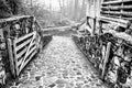 Cobblestone walk with wooden fence, yates Mill Pond Raleigh NC