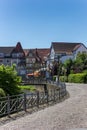 Cobblestoned street along the canal in historic Bad Salzuflen