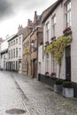 Cobblestoned street and houses Bruges