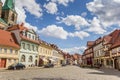 Cobblestones and colorful houses at the market square of Quedlinburg