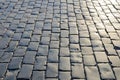Cobblestones pavement with polished surface