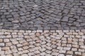 Cobblestones, pavement. Stone pavement texture. Granite patterned cobblestoned pavement floor background.