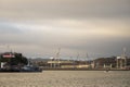 Cobh, Ireland - 01.29.2022: Irish navy ship and cargo port