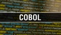COBOL with Abstract Technology Binary code Background.Digital binary data and Secure Data Concept. Software / Web Developer
