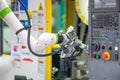COBOT (Collaborative Robot) is automatically feeding part to CNC machine