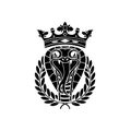 Cobra head with crown and bay, laurel wreath, venomous, poisonous snake, reptile and predator, wild animal, wildlife, vector