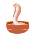 Cobra snake in a basket, charming cobra illustration. Indian serpent, danger and wildlife, exotic reptile vector