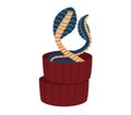 Cobra snake emerging from red wicker basket. Dangerous reptile performing in snake charming act vector illustration