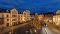 Elevated view of Albertsplatz with Christmas tree at night