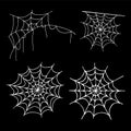 Cobweb collection, isolated on black background. Halloween spider web set. Hand drawn icons for Halloween decoration Royalty Free Stock Photo