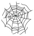 Cobweb. Halloween decorative isolated object, monochrome spiderweb, black silhouette, hand drawn contour element Royalty Free Stock Photo