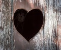 Cobweb in heart shaped hole in old outhouse wooden door Royalty Free Stock Photo