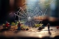 a cobweb photographed with a tilt shift lens creating a miniatur