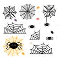 Cobweb set for Halloween design. Cobwebs and spiders web silhouette