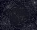 Cobweb spooky background. Halloween scary, horror decoration, sticky Halloween spider web design. Flat vector backdrop Royalty Free Stock Photo