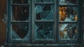 Haunting Elegance of a Weathered Broken Window. Generative AI Royalty Free Stock Photo