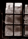 COBWEBS COVERING WINDOWS IN DERELICT TEXTILE MILL