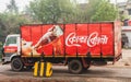 Coca-Cola brand drinks delivery truck on the city street. Bardhaman West Bengal India South Asia Pacific March 10, 2023