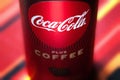 Coca-cola. Can of Coca-Cola close-up. Coca-Cola coffee in a tin. Small depth of field. Ukraine. Kyiv. 05.17.2023