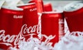 Coca-Cola cans in ice. Popular soft drink. 18.01.2019 Singapore Royalty Free Stock Photo