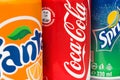 Coca-Cola, Fanta and Sprite Cans Royalty Free Stock Photo
