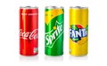 Coca-Cola, Fanta and Sprite Cans Isolated On White Royalty Free Stock Photo