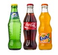 Coca-Cola, Fanta and Sprite glass bottles Royalty Free Stock Photo