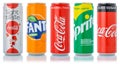 Coca Cola Coca-Cola Fanta Sprite products lemonade soft drink in can isolated on a white background Royalty Free Stock Photo