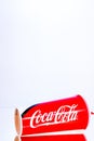 Coca Cola paper cup. Illustrative editorial photo in studio in Bucharest, Romania, 2021