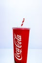 Coca Cola paper cup. Illustrative editorial photo in studio in Bucharest, Romania, 2021