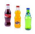 Coca Cola, Sprite and Fanta cans isolated on white background Royalty Free Stock Photo