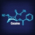Cocaine glow neon style concept chemical formula icon label, text font vector illustration, isolated on wall background. Periodic