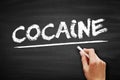 Cocaine is a stimulant drug obtained from the leaves of two coca species, text concept on blackboard