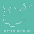 Cocamidopropyl betaine CAPB synthetic surfactant molecule. Used in shampoo, soap, hair conditioner, etc. Skeletal formula.