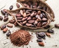 Cocao powder and cocao beans.