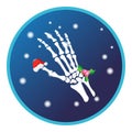 Hand bone and Christmas cap, snow. Vector flat design for radiology orthopedic research Royalty Free Stock Photo