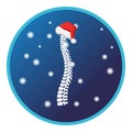 Spine bone and Christmas cap, snow. Vector flat design for radiology orthopedic research hospital Royalty Free Stock Photo