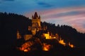 Cochem Imperial Castle on mountain at night Royalty Free Stock Photo