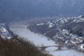 Cochem, Germany - 02 09 2021: Mosel flood in Cochem, seen from the Eifel hills Royalty Free Stock Photo