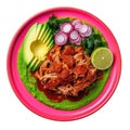 Cochinita Pibil On A Abstraction Round Plate On Isolated Transparent Background Mexican Food. Generative AI